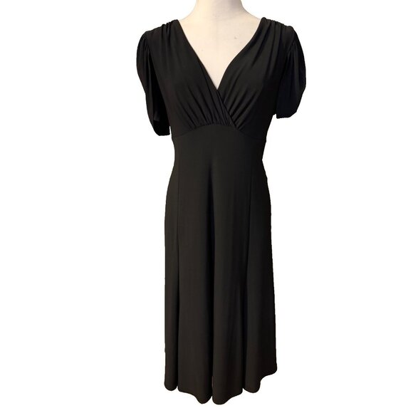 Jones NY Black Midi Dress 16 A Line Jersey Stretch Short Ruched Sleeve NEW - Picture 6 of 13